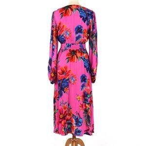 FARM Rio Pink Floral Wrap Sundress with Bishop Sleeves